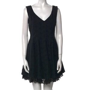 NWT Naya Rea Black Floral Embroidered Fit Flare Mini Dress Lace Hem Linen Sz 14